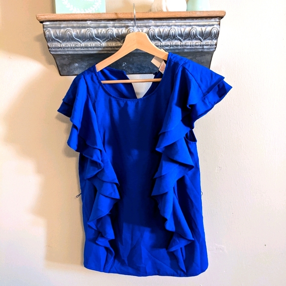Flying Tomato Tops - Cobalt blue ruffled top A. Calin Flying Tomato M